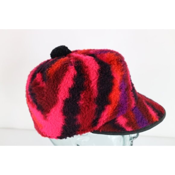 Vtg 70s Boho Chic Hippie Shag Fleece Quilted Pom Fitted Hat Cap Womens 7 1/8 USA - Picture 4 of 9